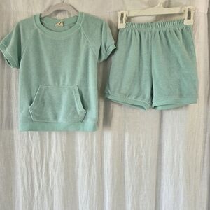 Kids Tales | Short Sleeve Terry Pajama Set in Mint Green